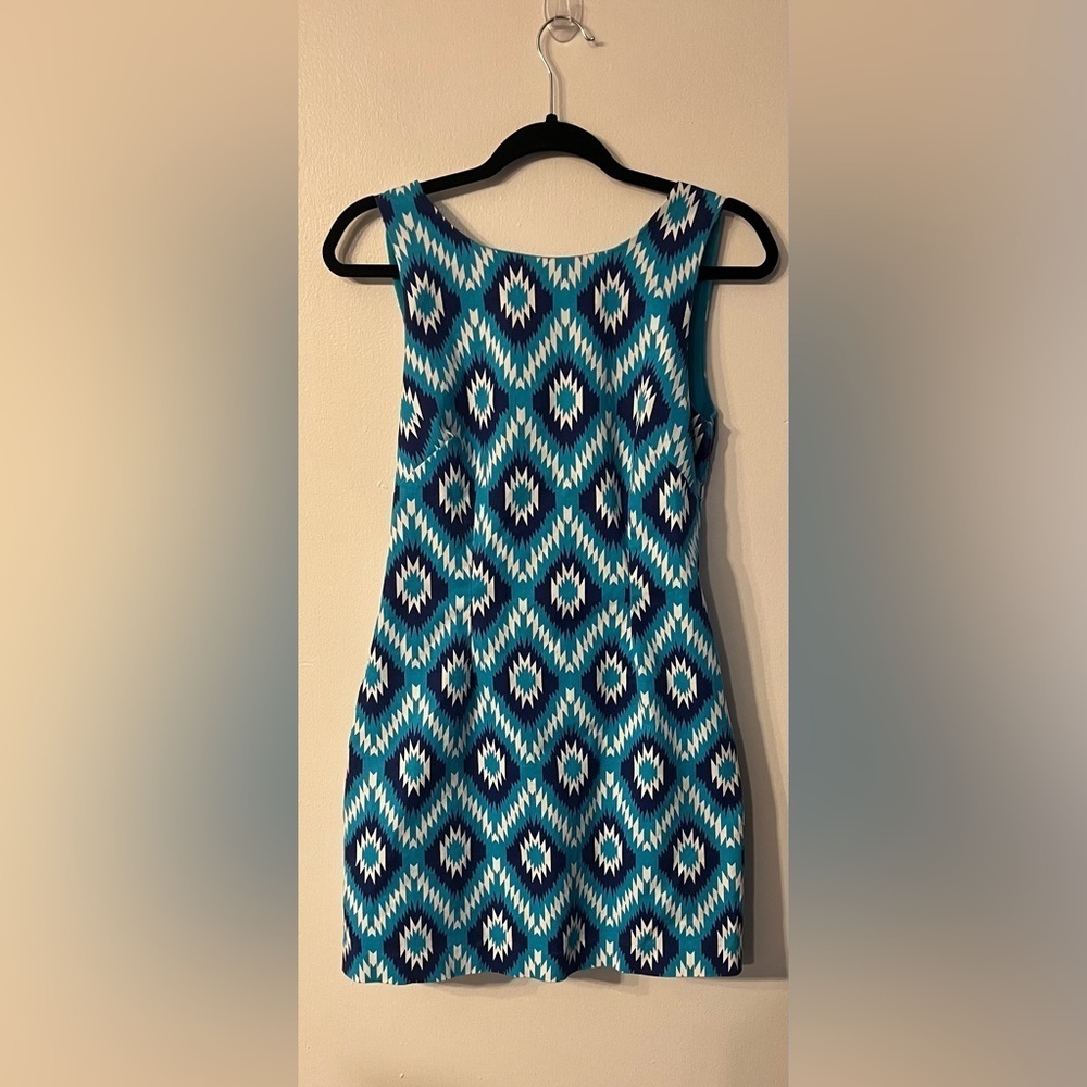 Macbeth Collection Sleeveless Dress Blue Geometric Knee Length Women's‎ Size S